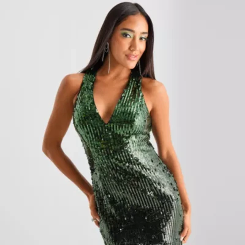 Bob Mackie Womens Sleeveless Sequin Evening Gown