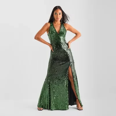 Bob Mackie Womens Sleeveless Sequin Evening Gown