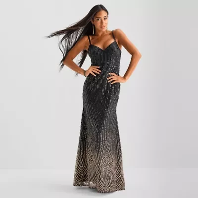 Bob Mackie Womens Sleeveless Sequin Evening Gown