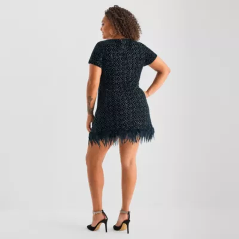 Bob Mackie Womens Plus Short Sleeve A-Line Dress