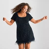 Bob Mackie Womens Plus Short Sleeve A-Line Dress