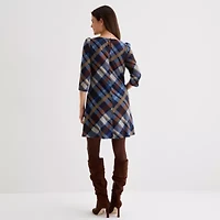 Jessica Howard Womens 3/4 Sleeve Plaid Shift Dress