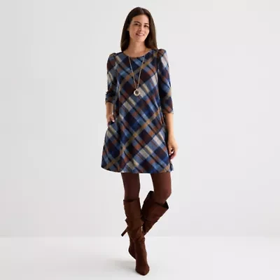 Jessica Howard Womens 3/4 Sleeve Plaid Shift Dress