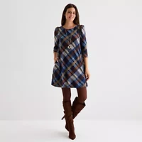 Jessica Howard Womens 3/4 Sleeve Plaid Shift Dress