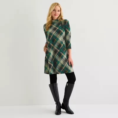 Jessica Howard Womens 3/4 Sleeve Plaid Shift Dress