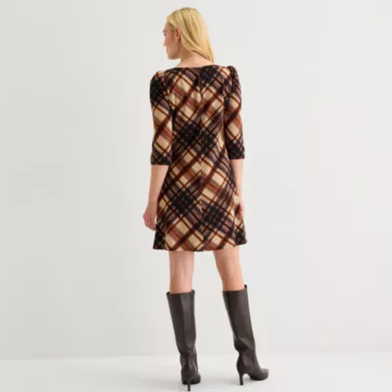 Jessica Howard Womens 3/4 Sleeve Plaid Shift Dress