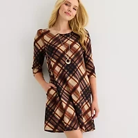 Jessica Howard Womens 3/4 Sleeve Plaid Shift Dress