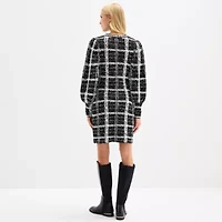 Melonie T Womens Long Sleeve Windowpane Sweater Dress