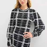 Melonie T Womens Long Sleeve Windowpane Sweater Dress