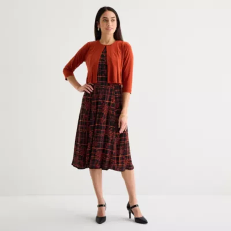 Danny & Nicole Womens Floral Midi Jacket Dress