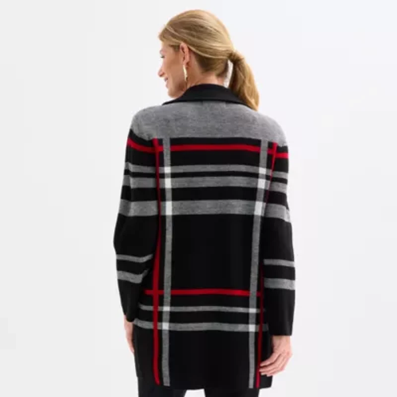 Black Label by Evan-Picone Womens Long Sleeve Open Front Cardigan