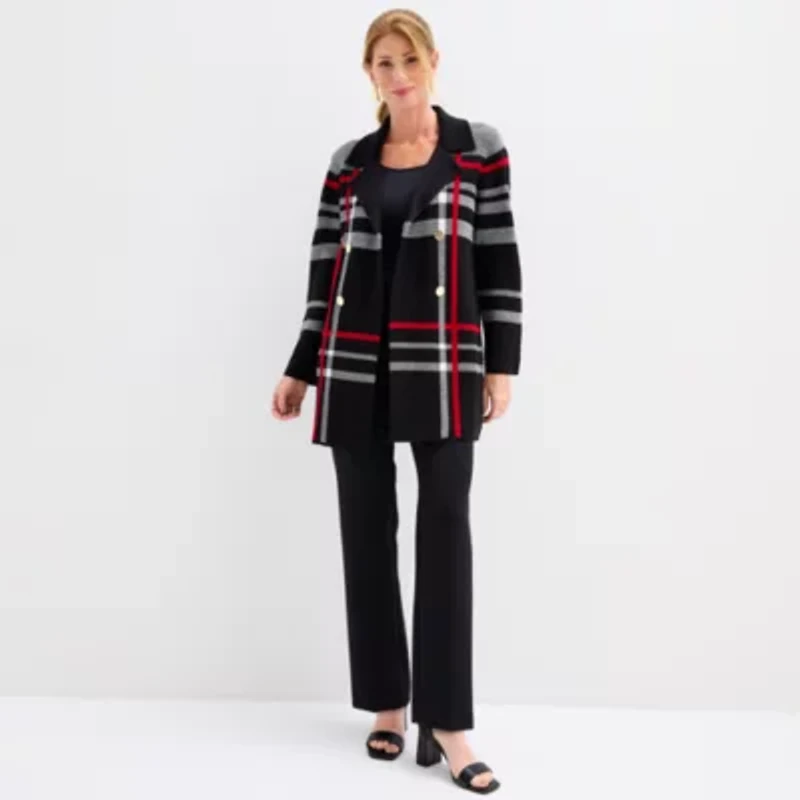 Black Label by Evan-Picone Womens Long Sleeve Open Front Cardigan