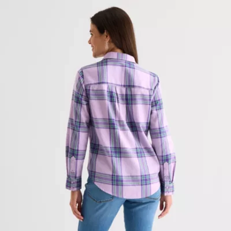 St. John's Bay Womens Tall Cuffed Long Sleeve Relaxed Fit Button-Down Shirt