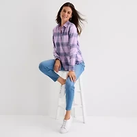 St. John's Bay Womens Tall Cuffed Long Sleeve Relaxed Fit Button-Down Shirt