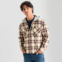 Arizona Mens Hooded Long Sleeve Regular Fit Flannel Shirt