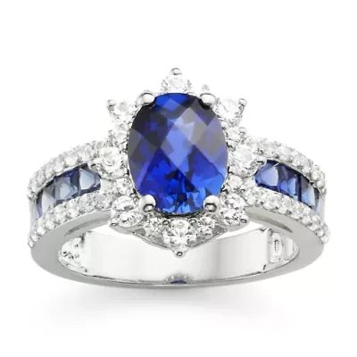 Blue & White Lab-Created Sapphire Sterling Silver Ring
