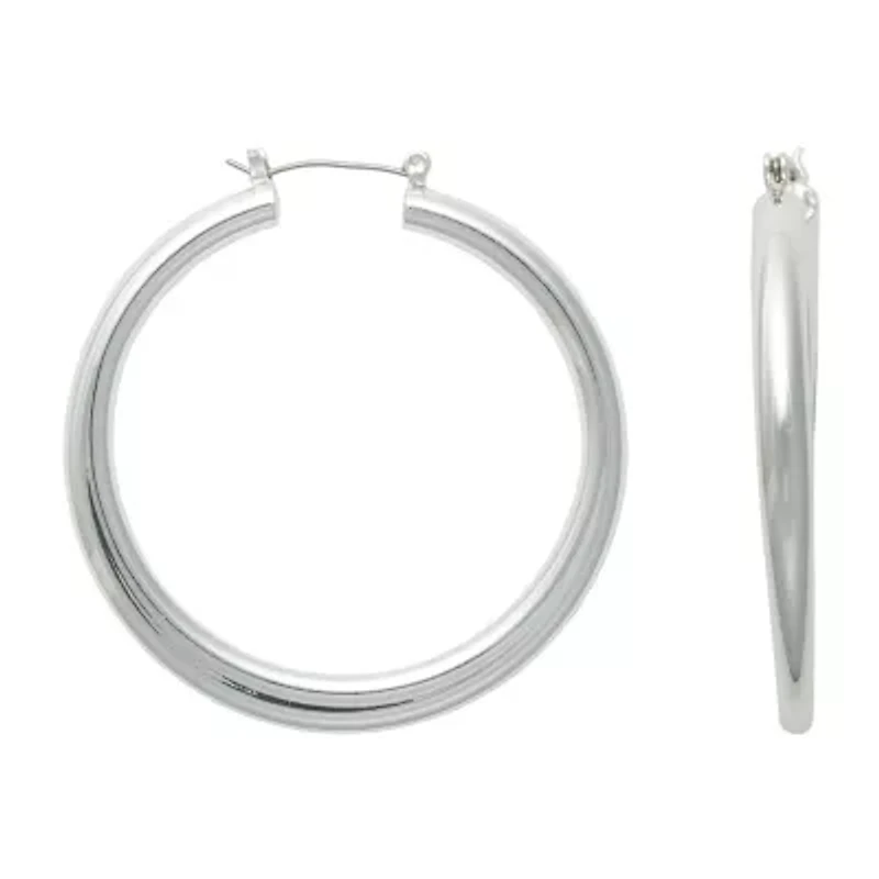 Bold Elements Silver Tone Tube Womens 80mm Hoop Earrings