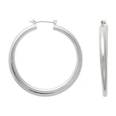Bold Elements Silver Tone Tube Womens 80mm Hoop Earrings