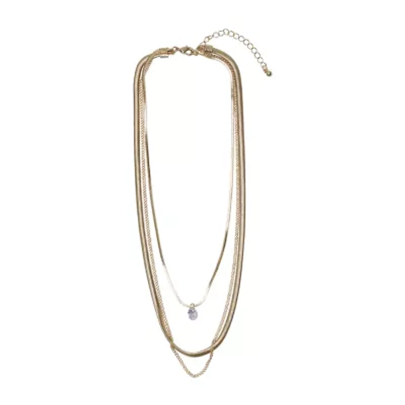 Bold Elements Silver Tone Three Row Womens 15 Inch Cable Chain Necklace