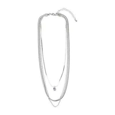 Bold Elements Silver Tone Three Row Womens 15 Inch Cable Chain Necklace