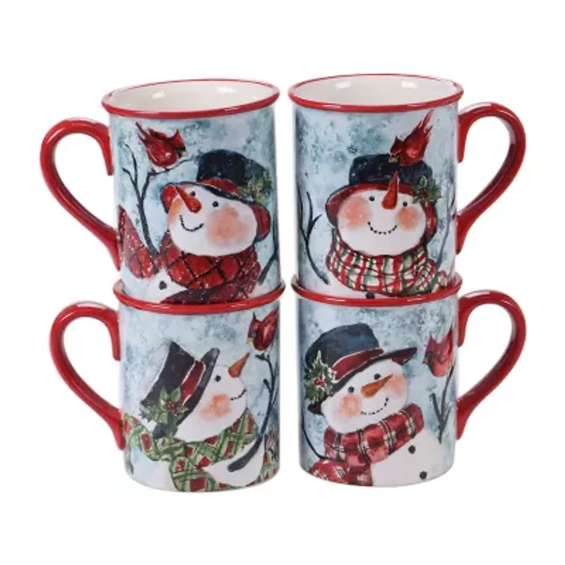 Certified International Watercolor Snowman 4-pc. Holiday Coffee Mug