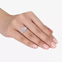 Womens 3/ CT. T.W. Lab Created White Moissanite 10K Gold 3-Stone Engagement Ring