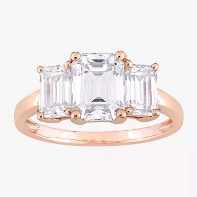 Womens 2 3/4 CT. T.W. Lab Created White Moissanite 10K Rose Gold 3-Stone Engagement Ring
