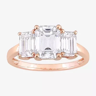 Womens 3/ CT. T.W. Lab Created White Moissanite 10K Rose Gold 3-Stone Engagement Ring