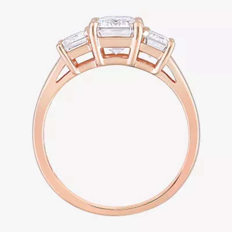 Womens 2 3/4 CT. T.W. Lab Created White Moissanite 10K Rose Gold 3-Stone Engagement Ring