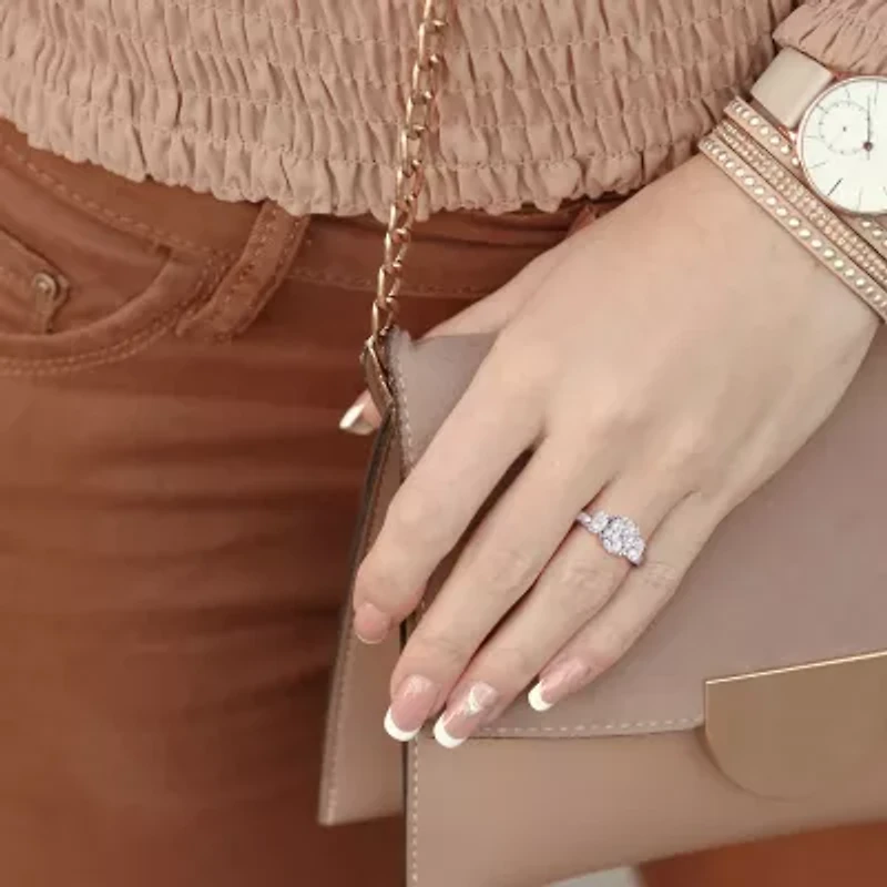 Womens 3 CT. T.W. Lab Created White Moissanite 10K Gold 3-Stone Engagement Ring