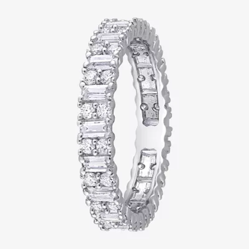 Womens 3.5MM 1 1/2 CT. T.W. Lab Created White Moissanite Sterling Silver Eternity Wedding Band