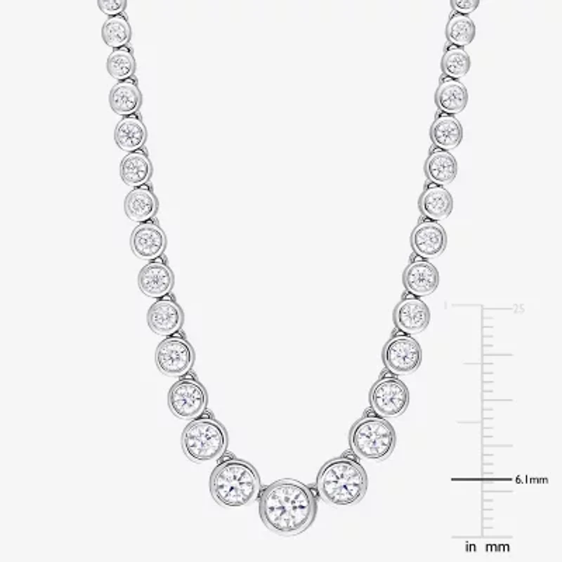 Womens White Moissanite Sterling Silver 17 Inch Tennis Necklace
