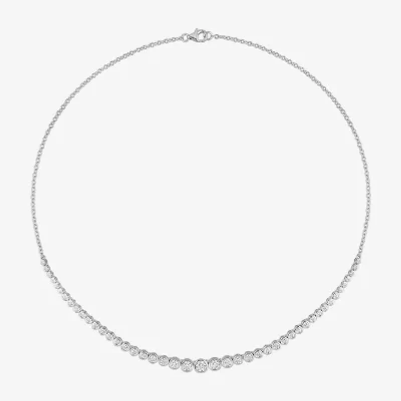 Womens White Moissanite Sterling Silver 17 Inch Tennis Necklace