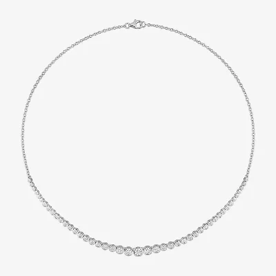 Womens White Moissanite Sterling Silver 17 Inch Tennis Necklace