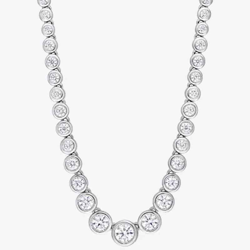 Womens White Moissanite Sterling Silver 17 Inch Tennis Necklace