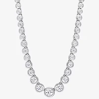 Womens White Moissanite Sterling Silver 17 Inch Tennis Necklace