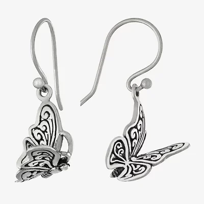 Bali Inspired Womens Sterling Silver Butterfly Drop Earrings
