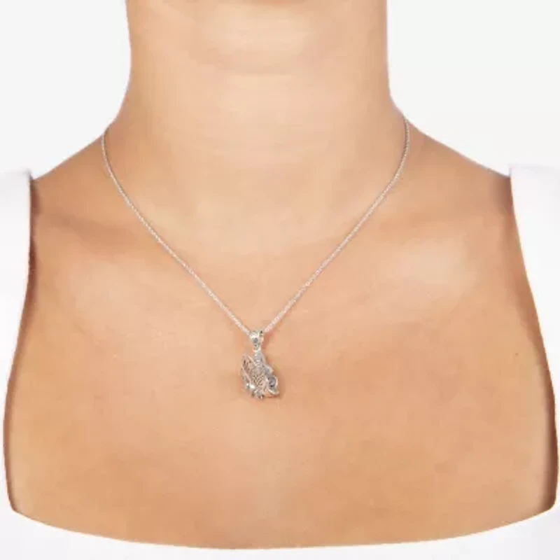 Bali Inspired Womens Sterling Silver Butterfly 16 Inch Pendant Necklace