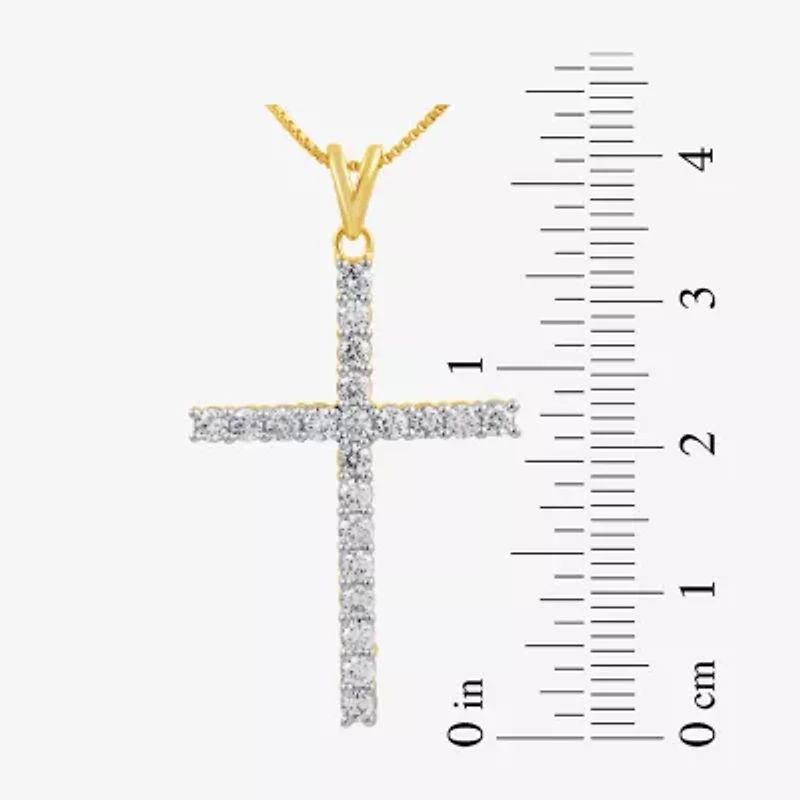Womens 1 CT.T.W. Natural Diamond 14K Yellow Gold Cross Pendant Necklace
