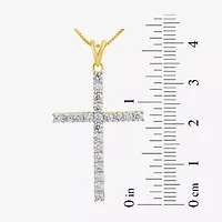 Womens 1 CT.T.W. Natural Diamond 14K Yellow Gold Cross Pendant Necklace