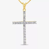 Womens 1 CT.T.W. Natural Diamond 14K Yellow Gold Cross Pendant Necklace