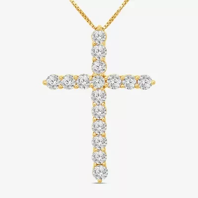 Womens 2 CT. T.W. Natural White Diamond 10K Gold Cross 18 Inch Pendant Necklace