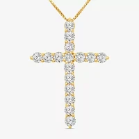Womens 2 CT. T.W. Natural White Diamond 10K Gold Cross 18 Inch Pendant Necklace