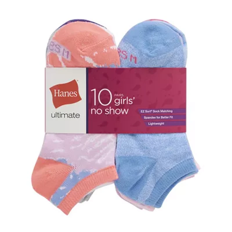 Hanes Big Kid Girls Multi-Pack 10 Pair Low Cut Socks