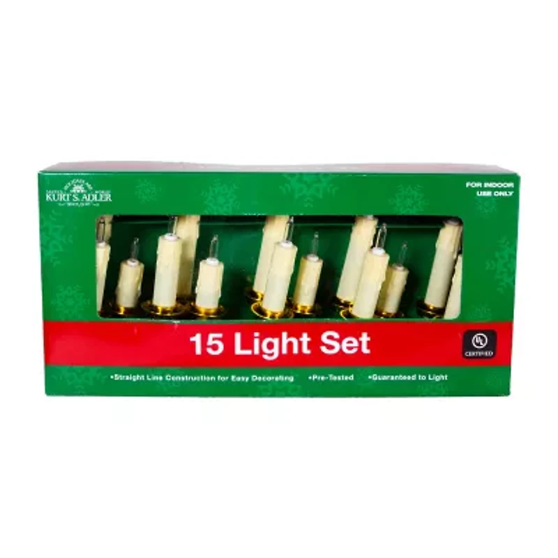 Kurt Adler Ul 15-Light White Triple Candle Extended String Lights