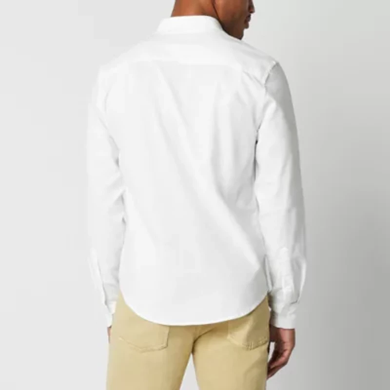 mutual weave Stretch Oxford Mens Long Sleeve Regular Fit Fabric Button-Down Shirt