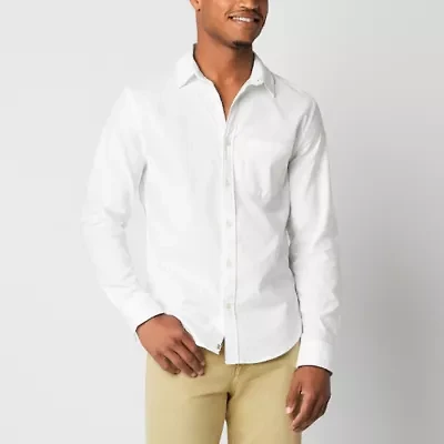 mutual weave Stretch Oxford Mens Long Sleeve Regular Fit Fabric Button-Down Shirt