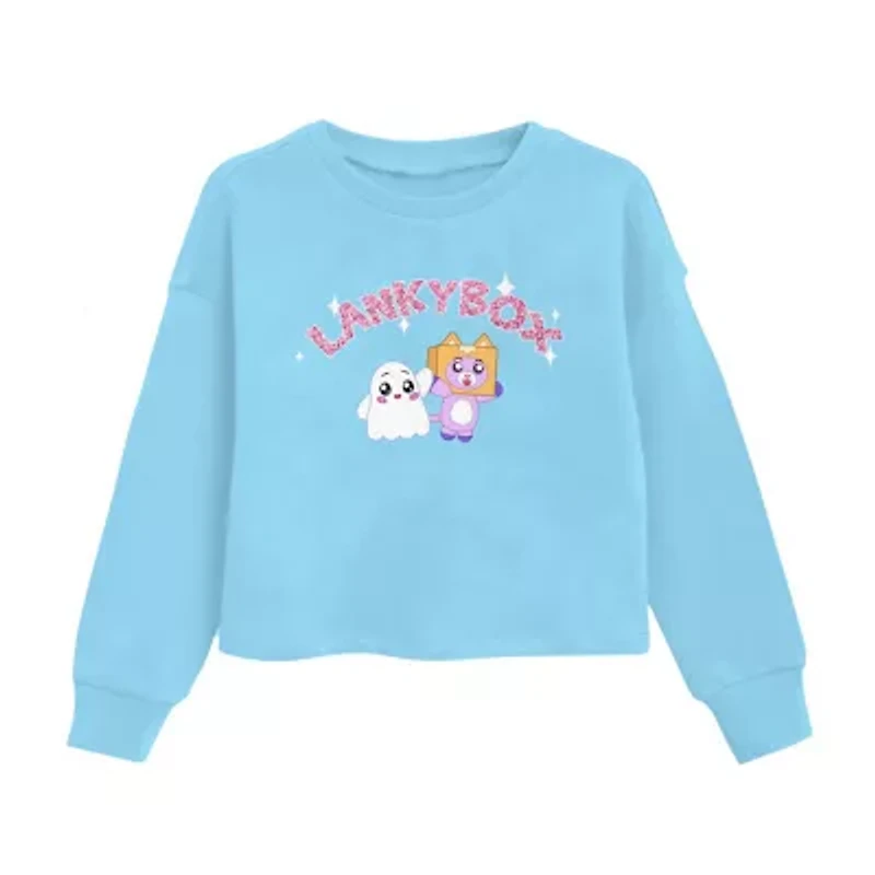 Little & Big Kid Girls Fleece Crew Neck Long Sleeve Lankybox Pullover Sweater