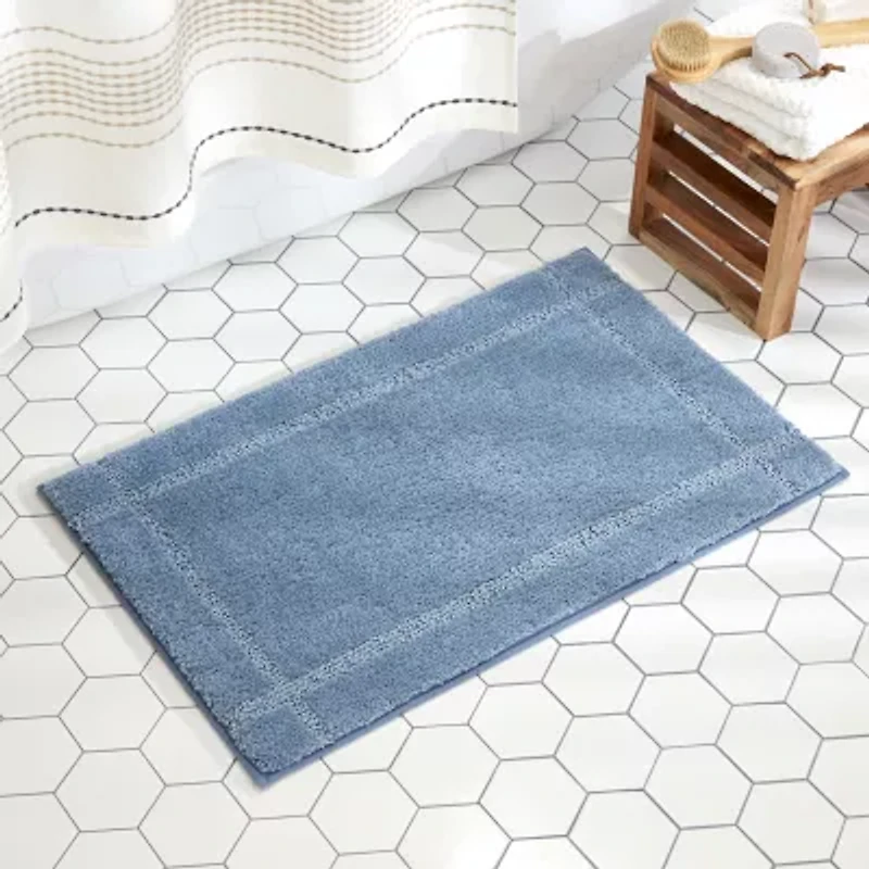 Town And Country Border Blue Bath Rug