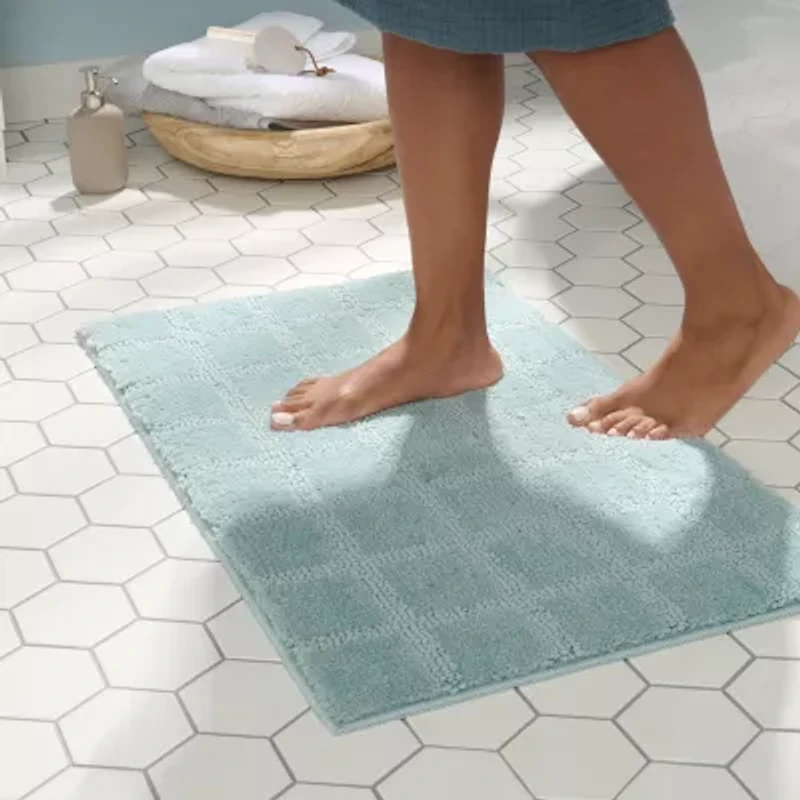 Town And Country Windowpane Aqua Bath Rug